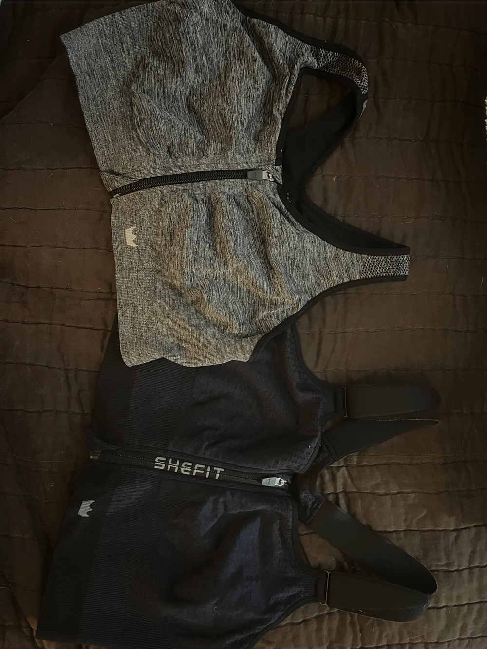 SHEFIT Gray and Black Front-Zip Support Sports Bras
